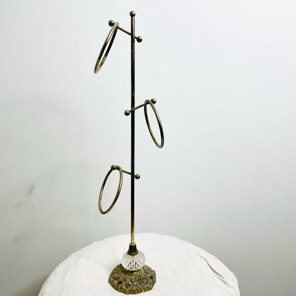 Vintage Modern Regency Crystal 3 Ring Hand Towel Holder Stand Bathroom Brass OS - Picture 7 of 7